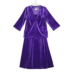 Joan Rivers Dress Jacket Set Purple Velvet Velour Stretch Maxi Sleeveless PS QVC